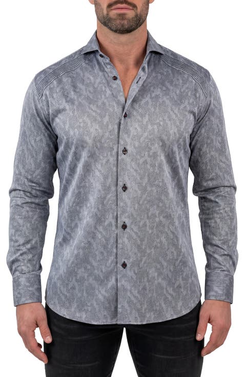 Pintuck Textured Cotton Button Up Shirt