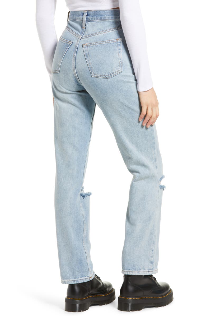 Topshop Bleach Rip Straight Leg Jeans, Alternate, color, 