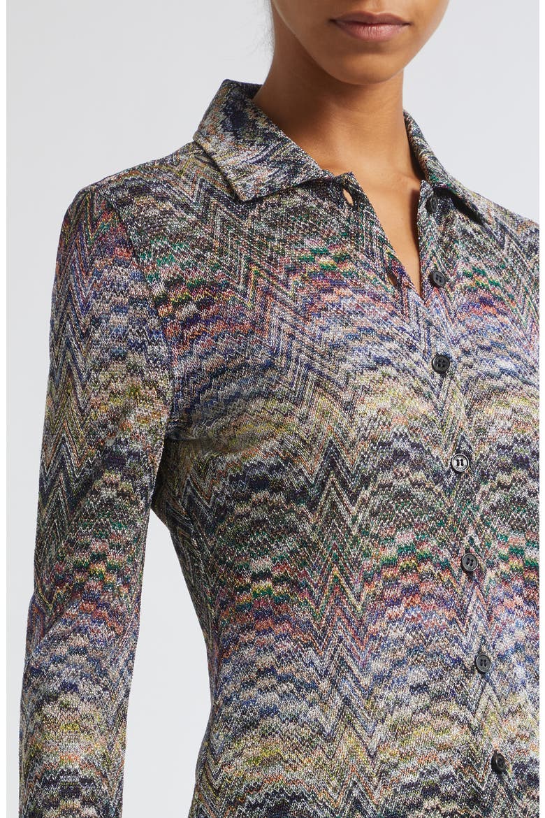 Metallic Jacquard Knit Button-Up Shirt, Alternate, color, SMSON