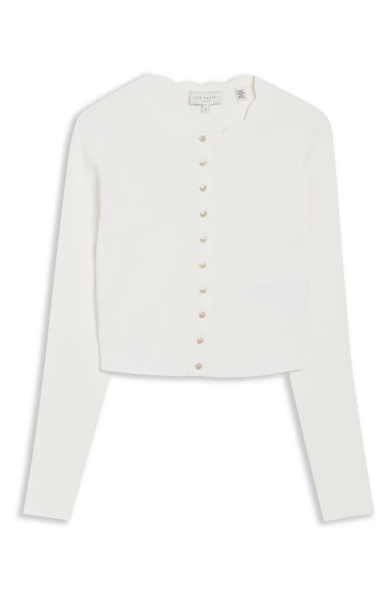 Ted Baker London Kklara Rib Scallop Trim Cardigan, Alternate, color, Ivory
