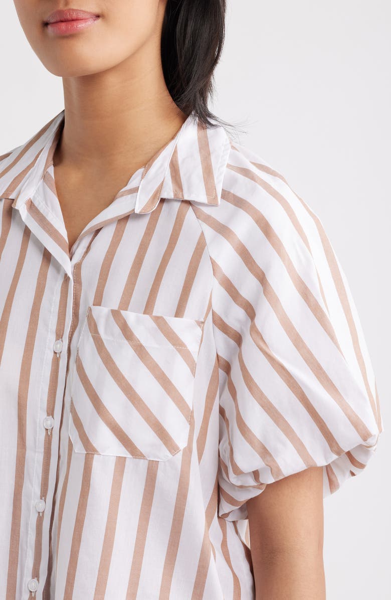 beachlunchlounge Biance Bubble Sleeve Button-Up Top, Alternate, color, Coffee Break