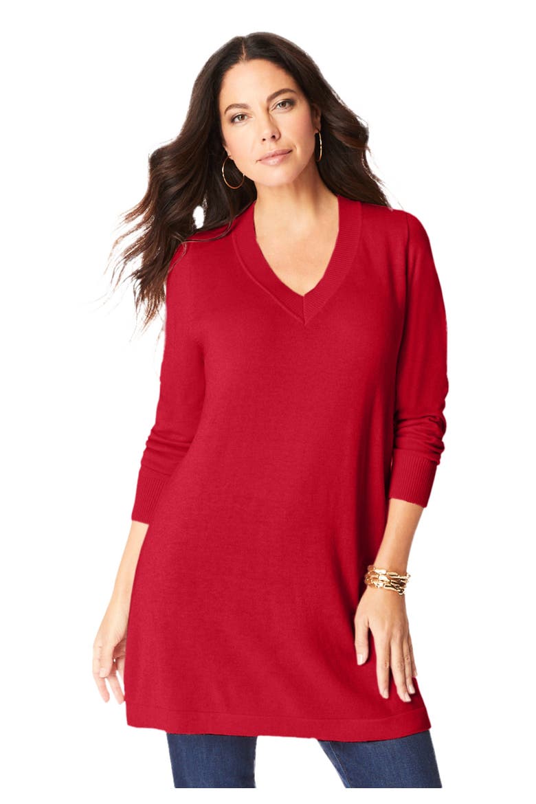 Plus Size Cashmore V Neck Sweater (plus), Main, color, CLASSIC RED