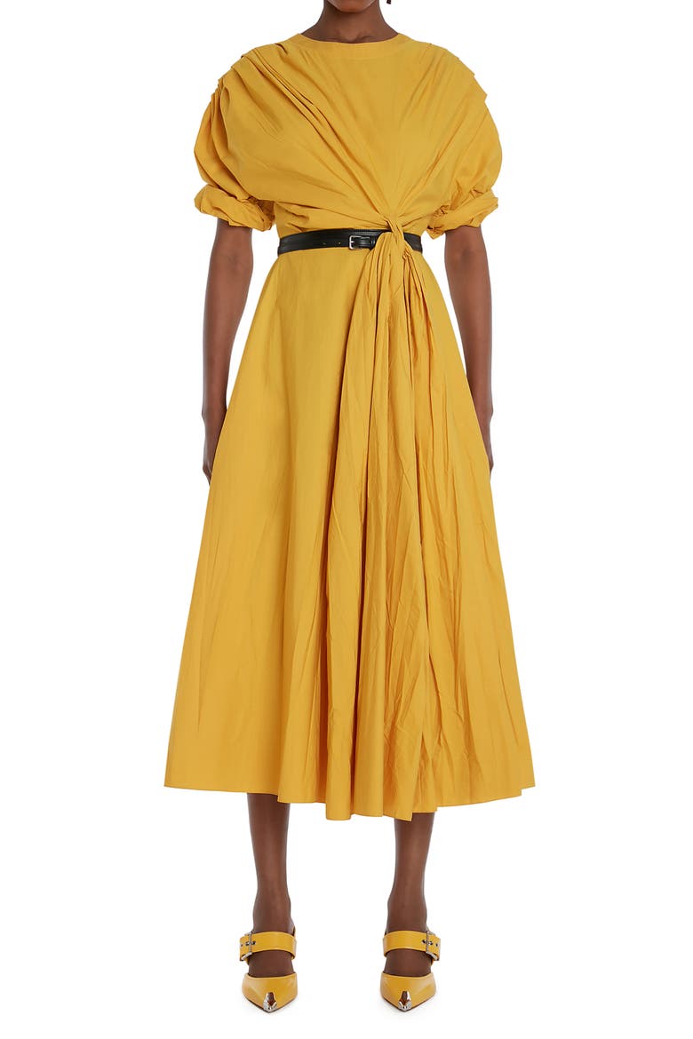 Knot Cotton Poplin Midi Dress, Main, color, POP YELLOW