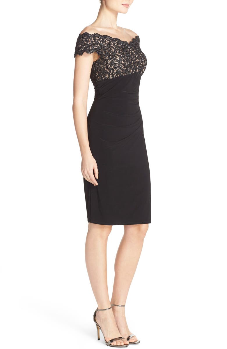 Xscape Evenings Xscape Lace & Jersey Off the Shoulder Sheath Dress, Alternate, color, 