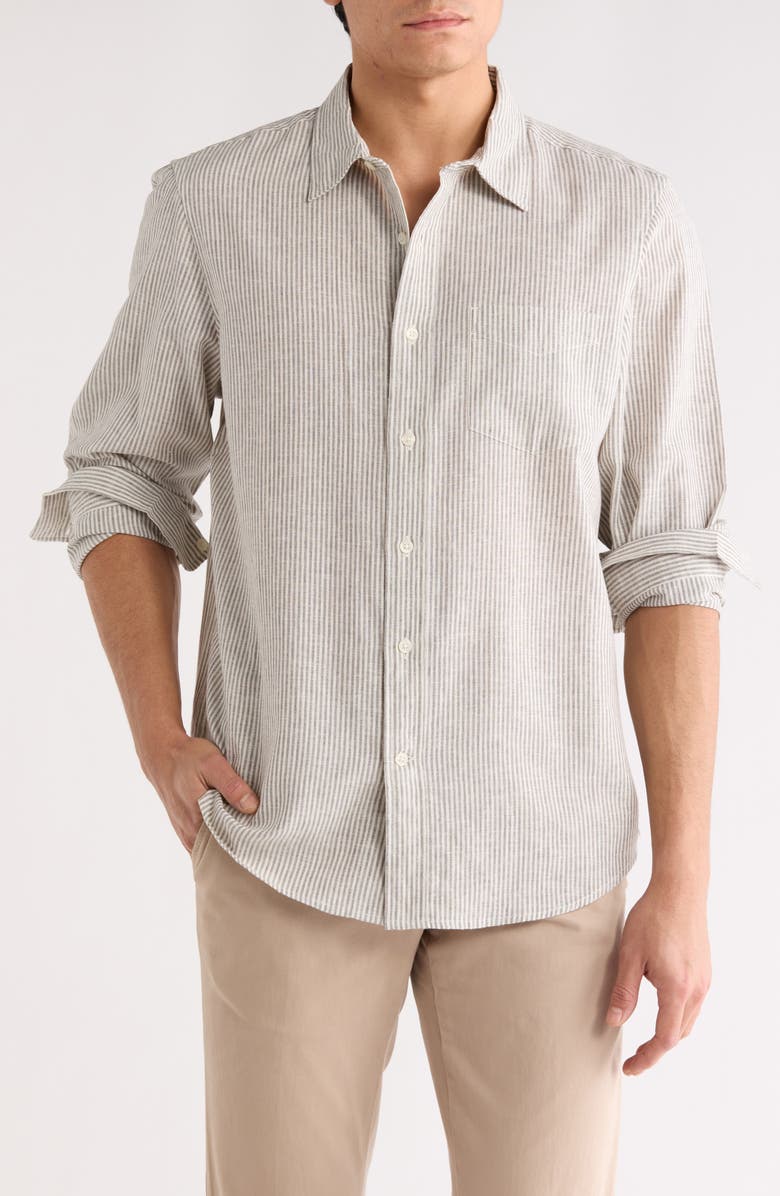 14th & Union Linen Stripe Long Sleeve Shirt, Main, color, Grey- Ivory Even Stripe