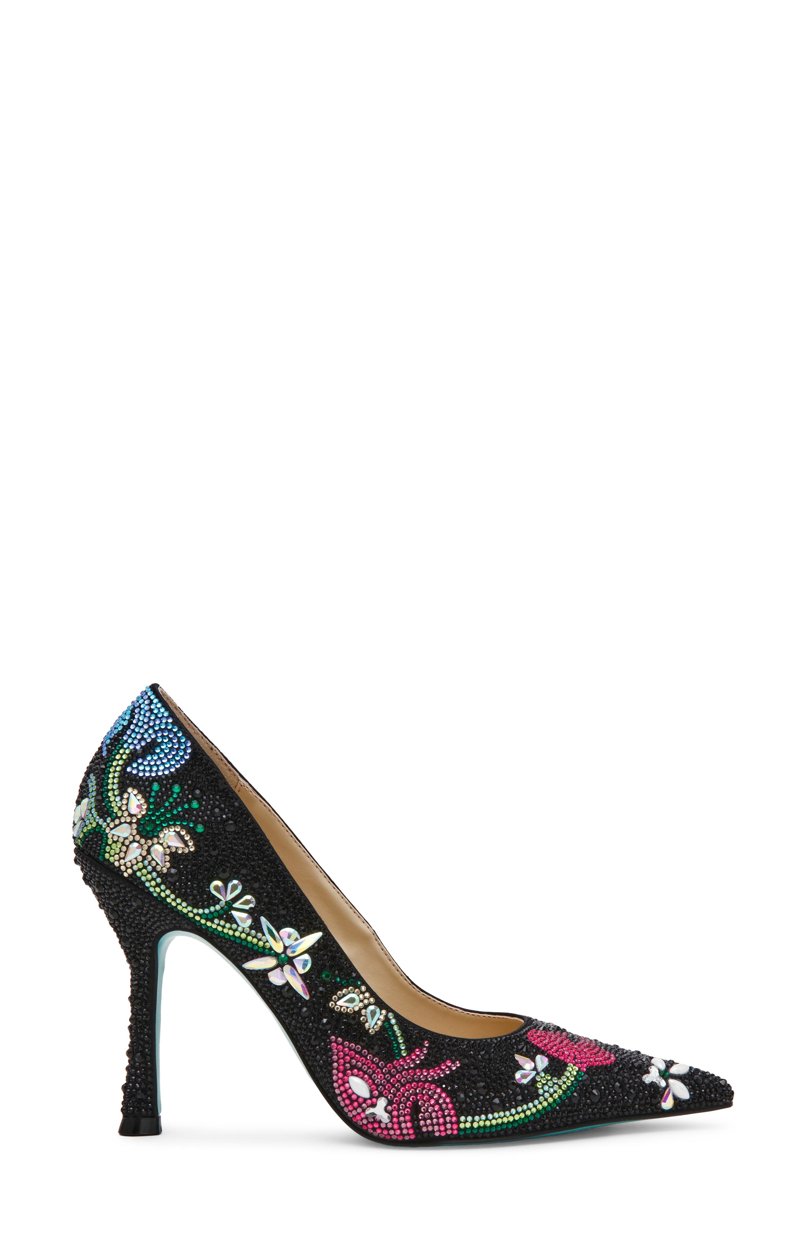 Brice Crystal Floral Pump, Alternate, color, BLACK MULTI