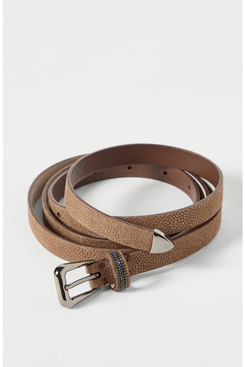 Sparkling Textured Leather Belt With Shiny Loop, Alternate, color, Hazelnut