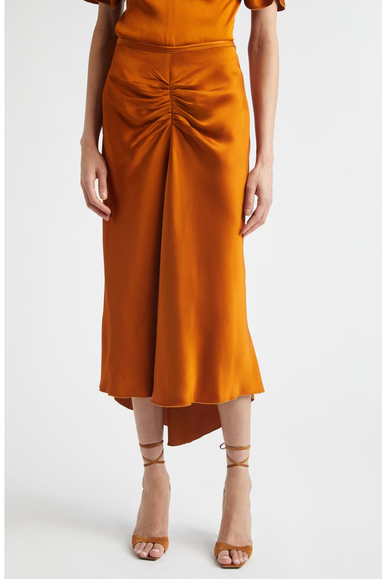 Gathered Satin Midi Skirt, Main, color, BRONZE