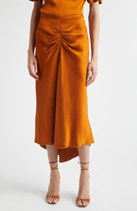 Gathered Satin Midi Skirt