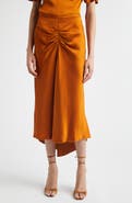 Victoria Beckham Gathered Satin Midi Skirt