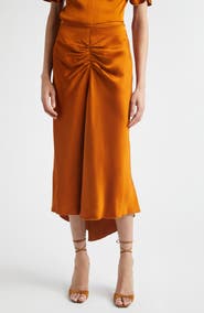 Victoria Beckham Gathered Satin Midi Skirt