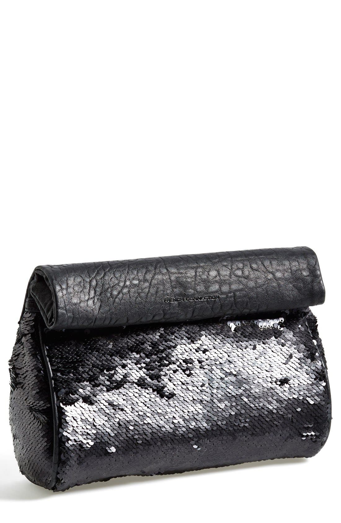 'Spectrum' Foldover Clutch, Main, color, BLACK