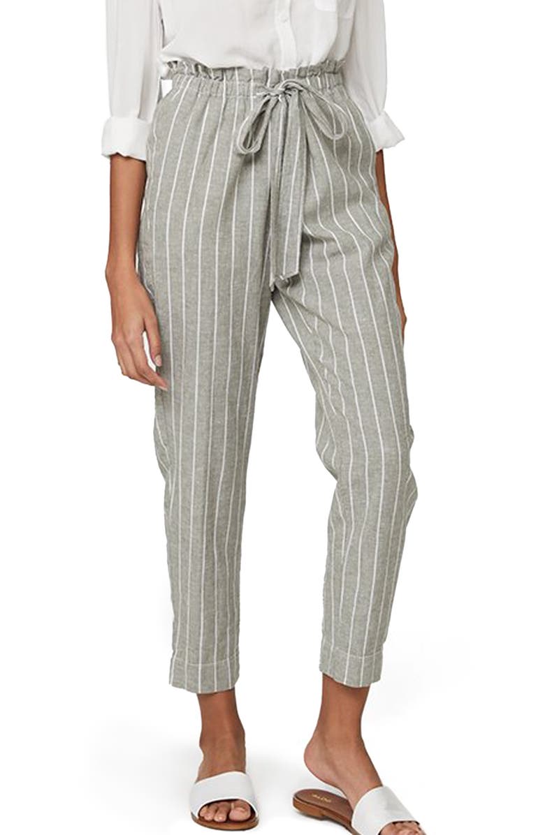 beachlunchlounge Giavanna Stripe Tapered Linen & Cotton Pants, Main, color,