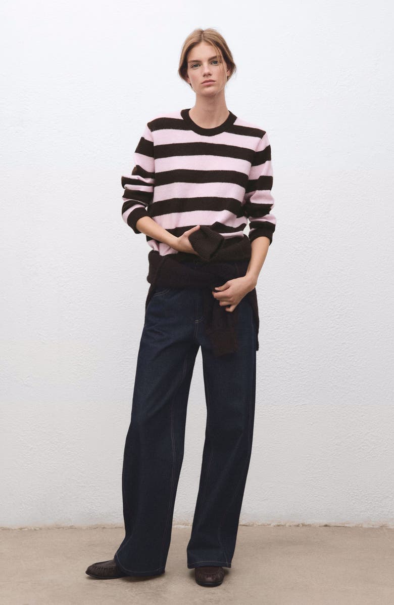 MANGO Stripe Crewneck Sweater, Alternate, color, Pink