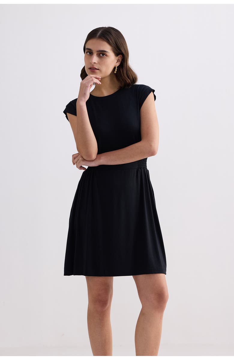 Reistor Short Dress With Smocking Side Detail, Alternate, color, Black