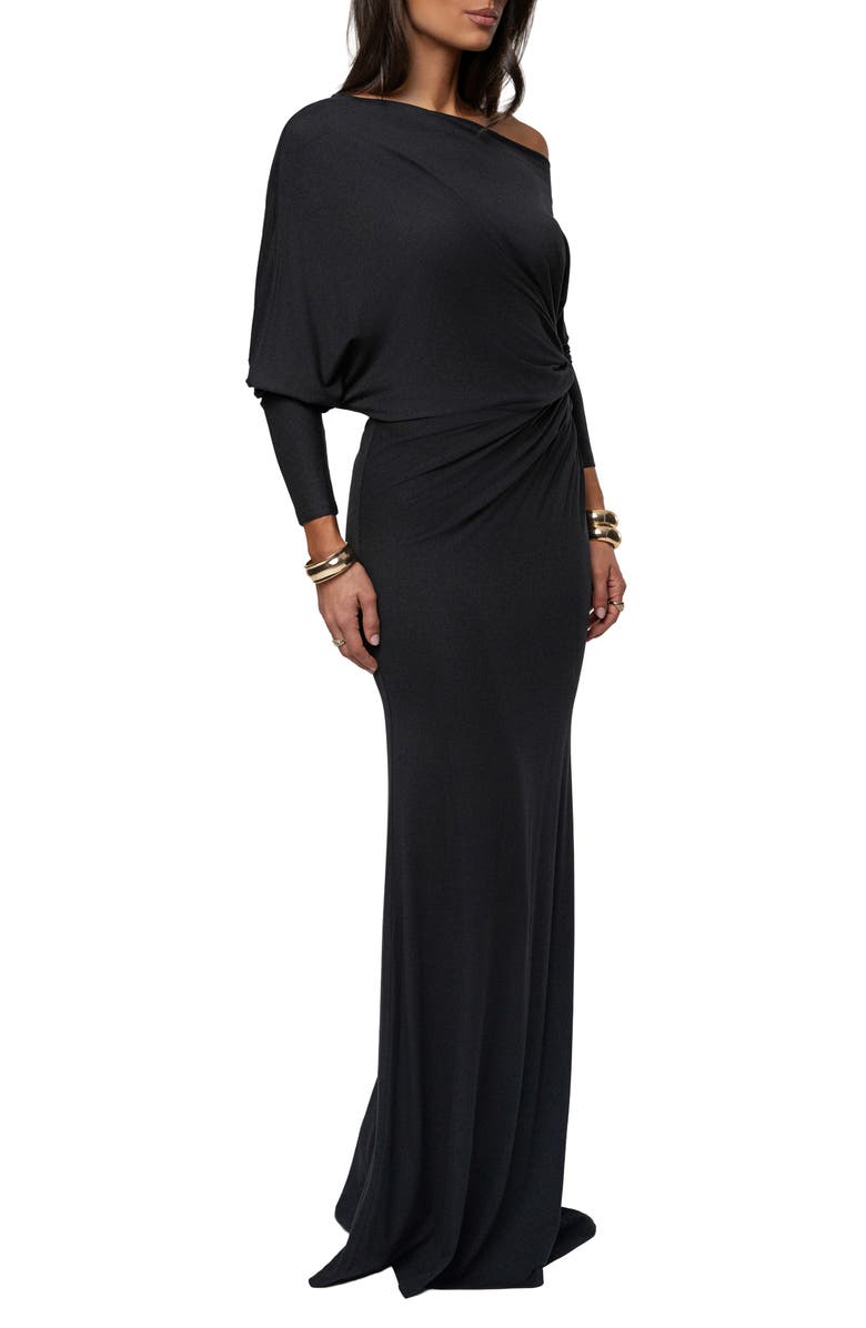 JLUXLABEL Eternal Obession One-Shoulder Long Sleeve Maxi Dress, Alternate, color, Black