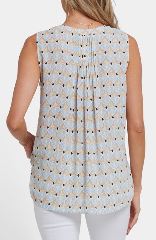 Nydj Print Pleat Back Sleeveless Split Neck Blouse In Neutral