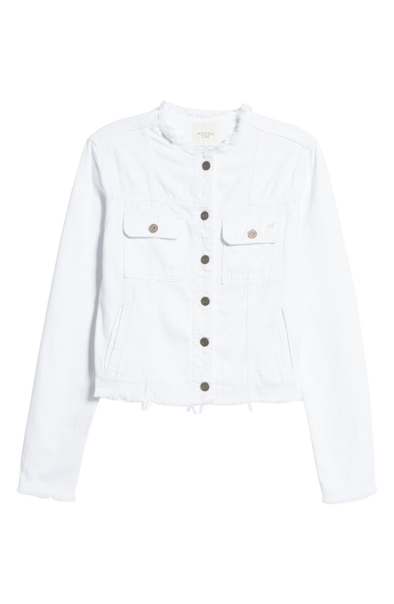 HIDDEN JEANS Fitted Frayed Denim Trucker Jacket, Alternate, color, 