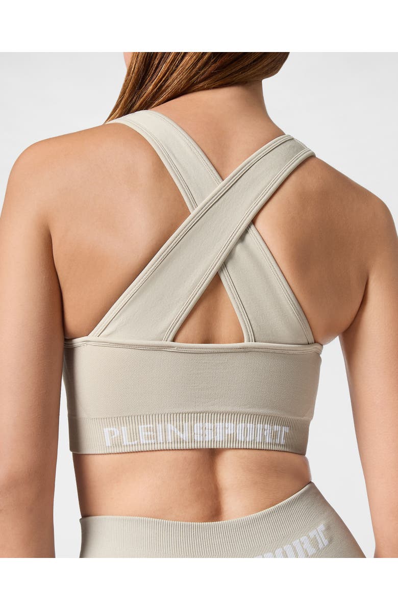 PLEIN SPORT Seamless Wide Straps Sport Bra Logo Women, Alternate, color, Darkgrey