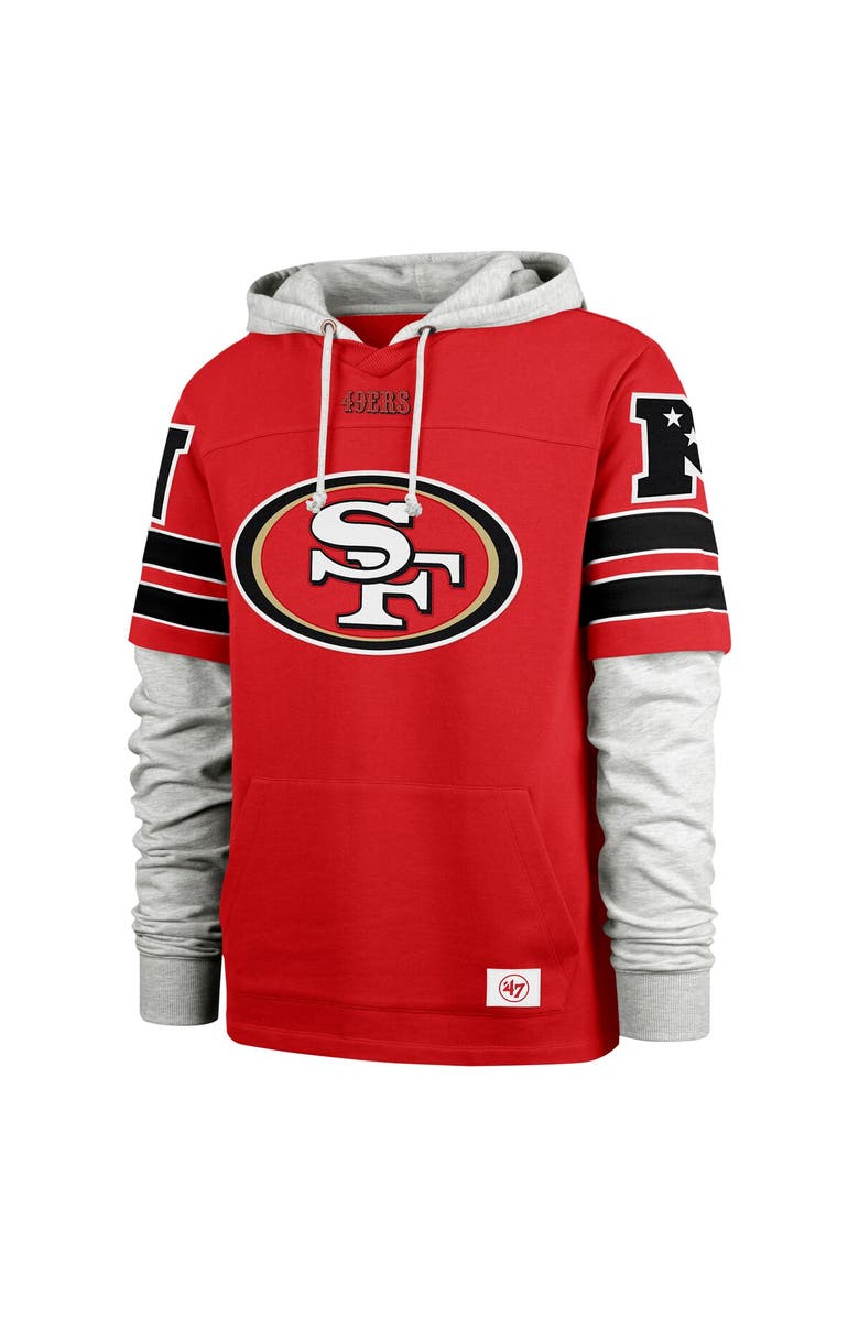 '47 Men's '47 Scarlet San Francisco 49ers Double Header Blitz Cornerback Pullover Hoodie, Alternate, color, 