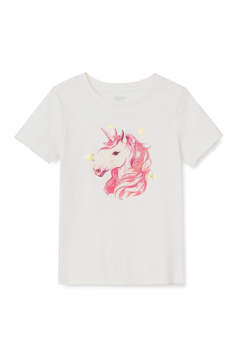 Girls Short Sleeve Graphic Tee, Main, color, Glitter Unicorn/Egret