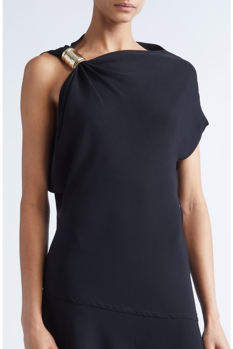 Rue Asymmetric Matte Crepe Dress, Alternate, color, BLACK