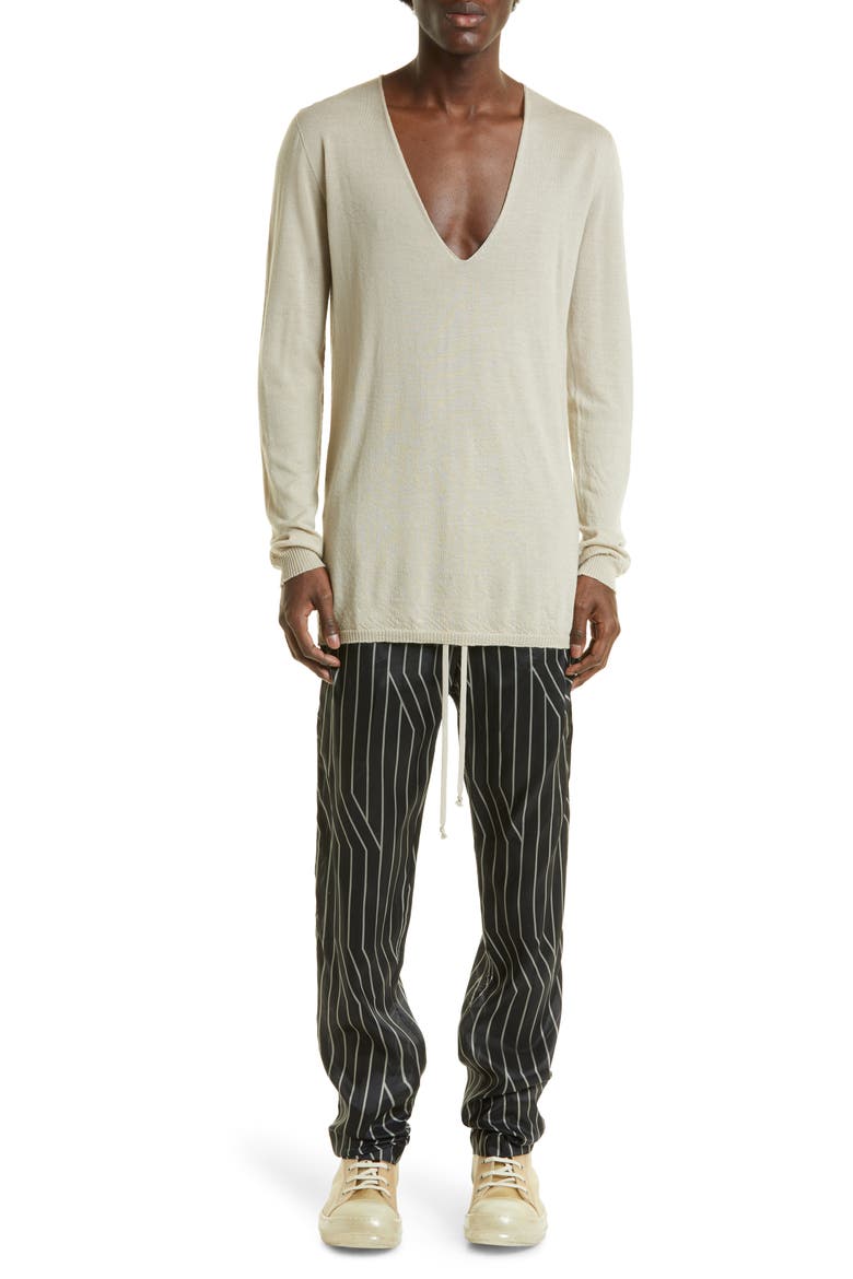 Oversize Deep V-Neck Cashmere Sweater, Alternate, color, PEARL