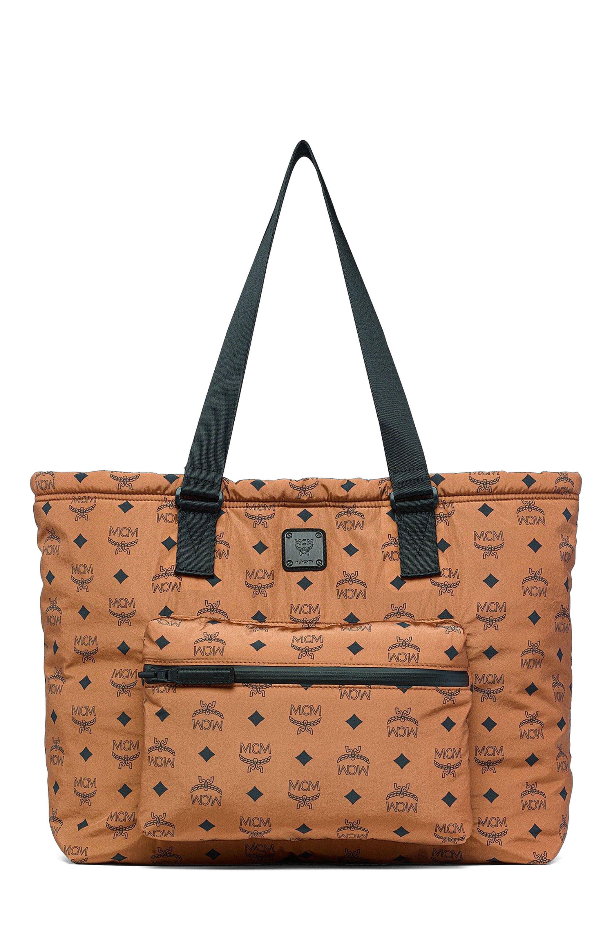 Aren Packable Tote in Visetos, Main, color, Cognac
