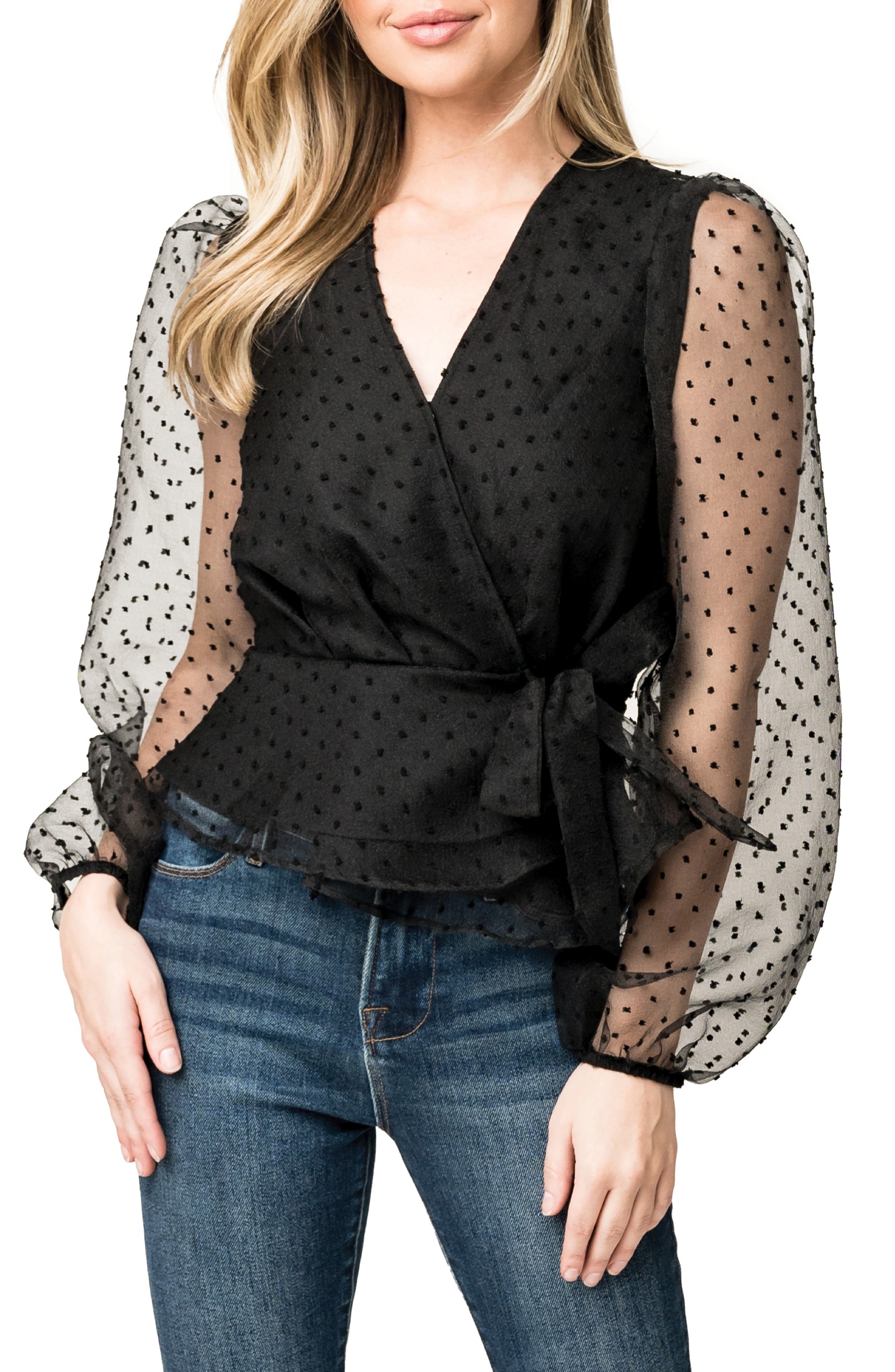 Velvet Dot Organza Wrap Top