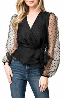 Velvet Dot Organza Wrap Top