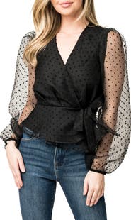 GIBSONLOOK Velvet Dot Organza Wrap Top