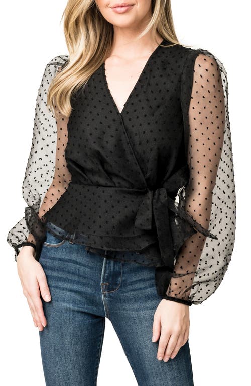 Gibsonlook Velvet Dot Organza Wrap Top In Black