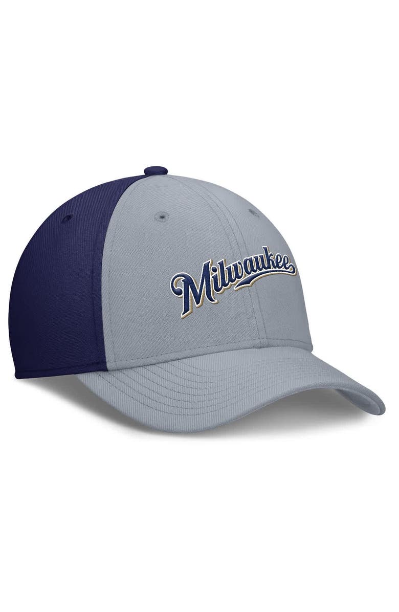 Nike Men's Nike Gray/Navy Milwaukee Brewers Rise Swoosh Performance Flex Hat, Alternate, color, Gray