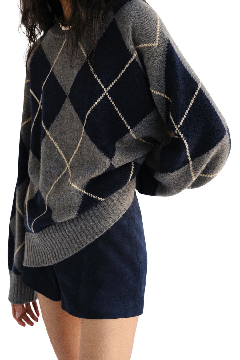 Cove Oversize Recycled Cashmere & Wool Sweater, Alternate, color, THUNDER MULTI ARGYLE
