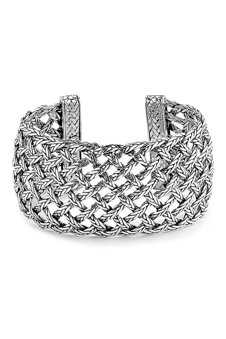 Sterling Silver Woven Cuff Bracelet, Main, color, SILVER