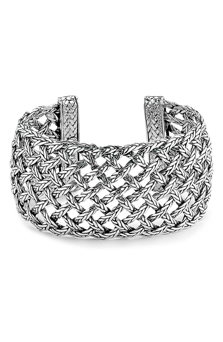 SAMUEL B. Sterling Silver Woven Cuff Bracelet, Main, color, Silver