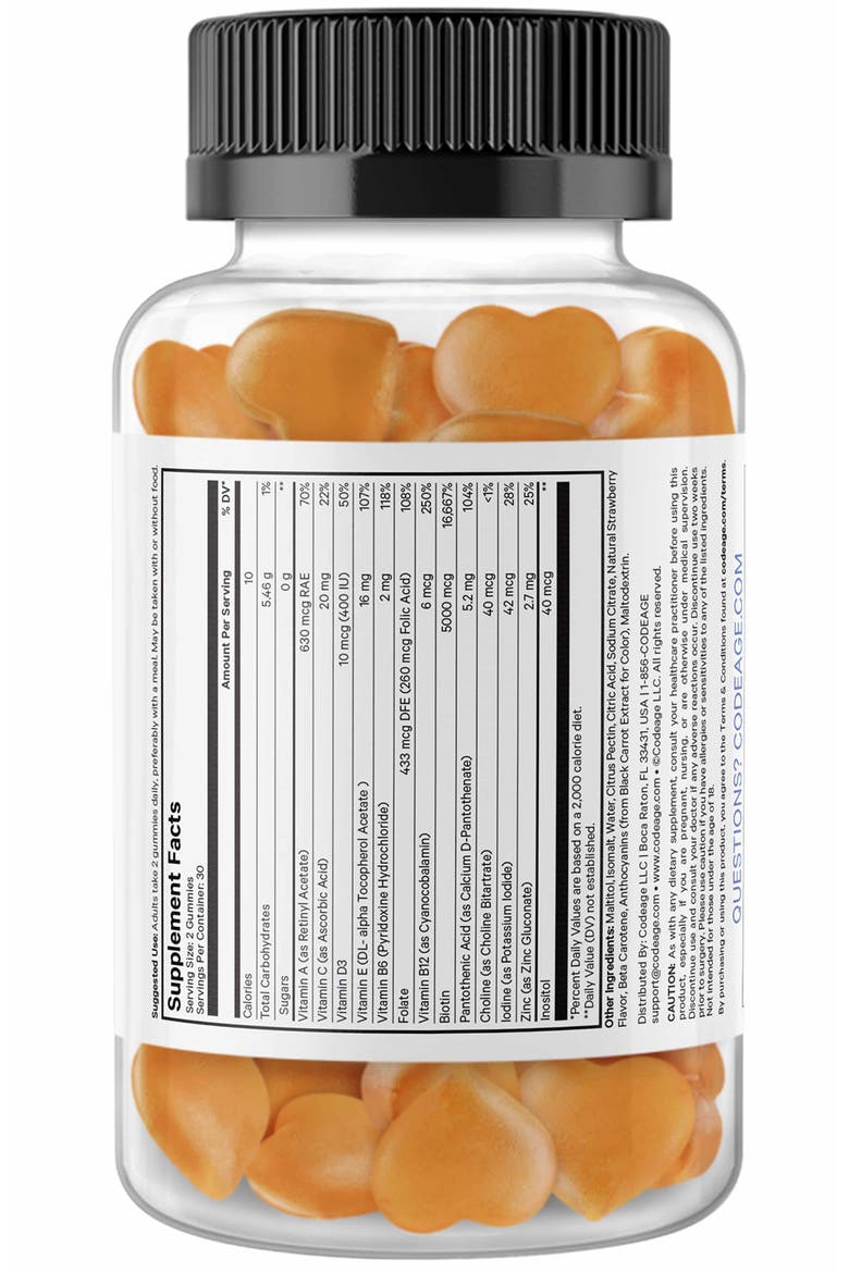 Hair Gummies Biotin Multivitamins Supplement, Alternate, color, White