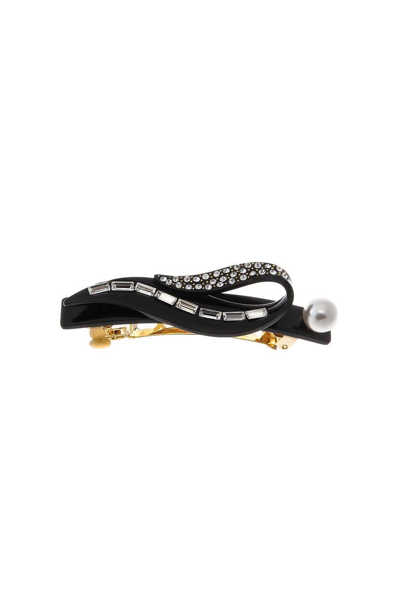 BY ADINA EDEN Pearl, Baguette, & Rhinestone Hair Barrette, Main, color, Black