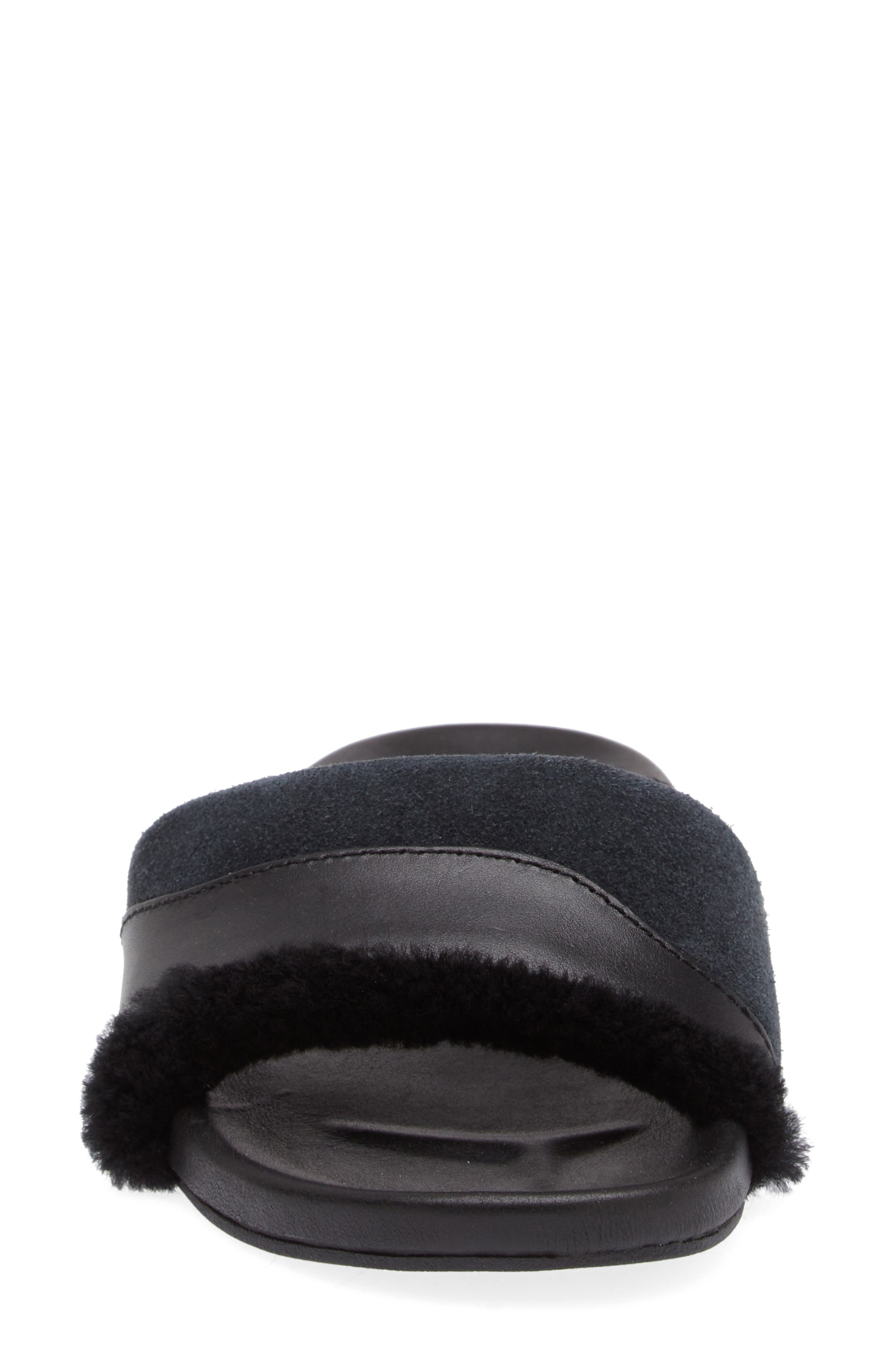 OluKai Hō‘ala Genuine Shearling Slide Sandal, Alternate, color, Black/ Black