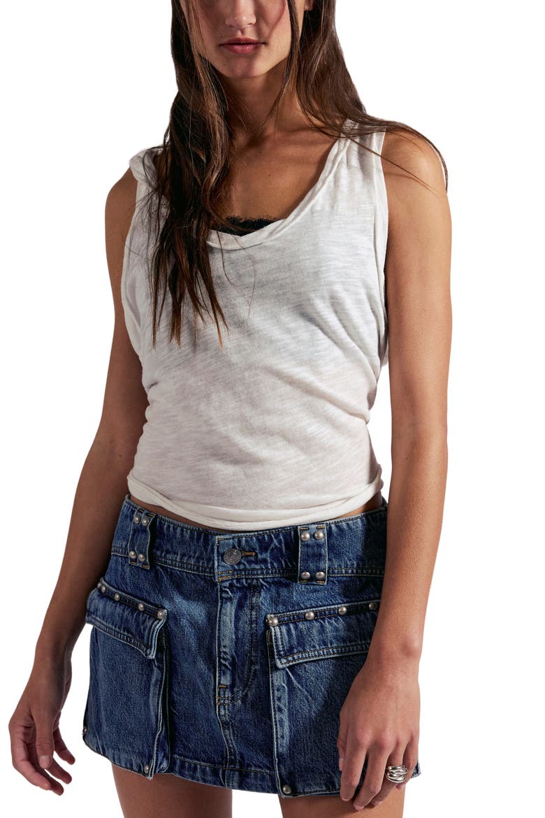 Hera Stud Detail Denim Miniskirt, Alternate, color, JUNO