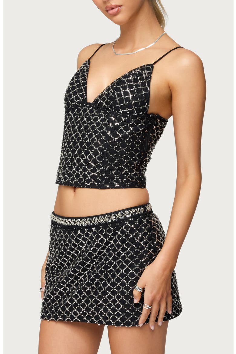 Jenny Beaded Mesh Crop Camisole, Alternate, color, BLACK