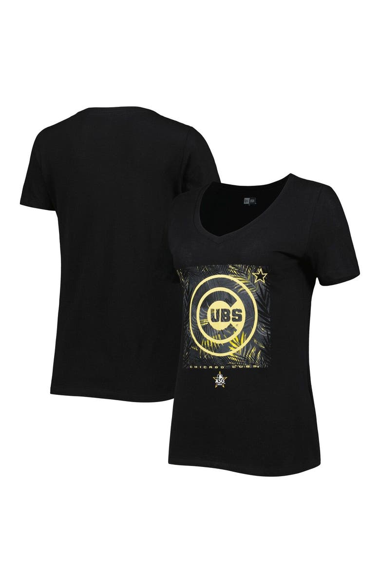 New Era Women's New Era Black Chicago Cubs 2022 MLB All-Star Game Hat Hook-Up V-Neck T-Shirt, Main, color, 
