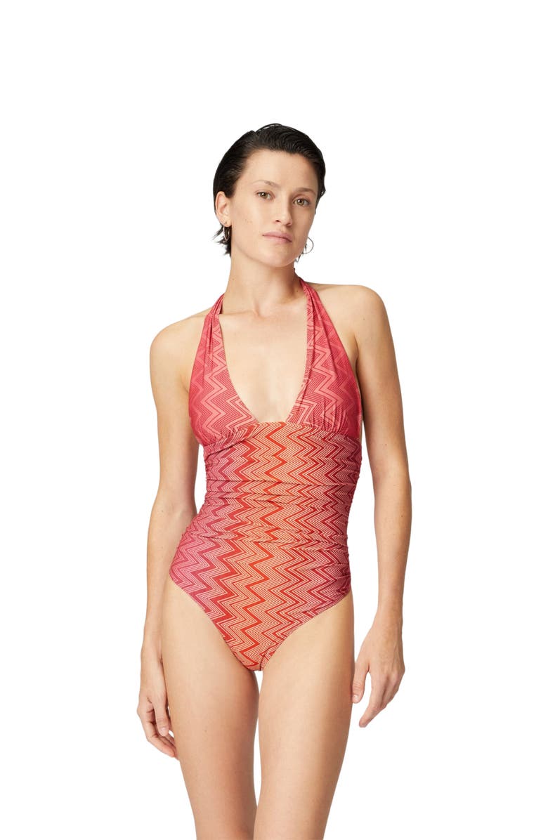 Missoni One-piece Swimsuit In Stretch Nylon Zig Zag Lamé, Alternate, color, Red