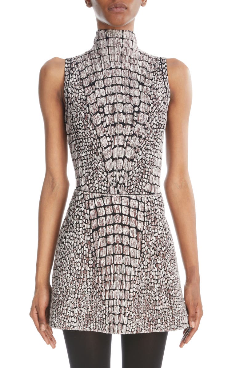 Alaïa Reptile Pattern Sleeveless Funnel Neck Bodysuit, Main, color, 
