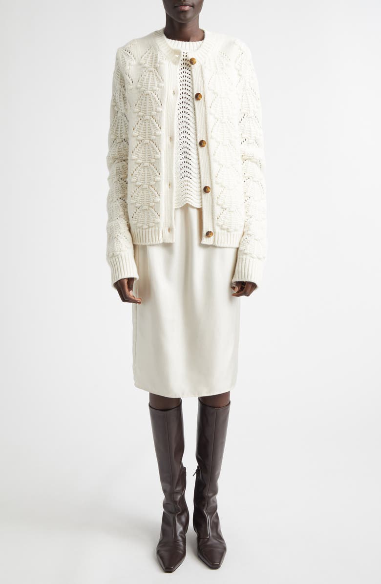 LOULOU DE SAISON Back 3D Shell Knit Cashmere Cardigan, Alternate, color, Ivory