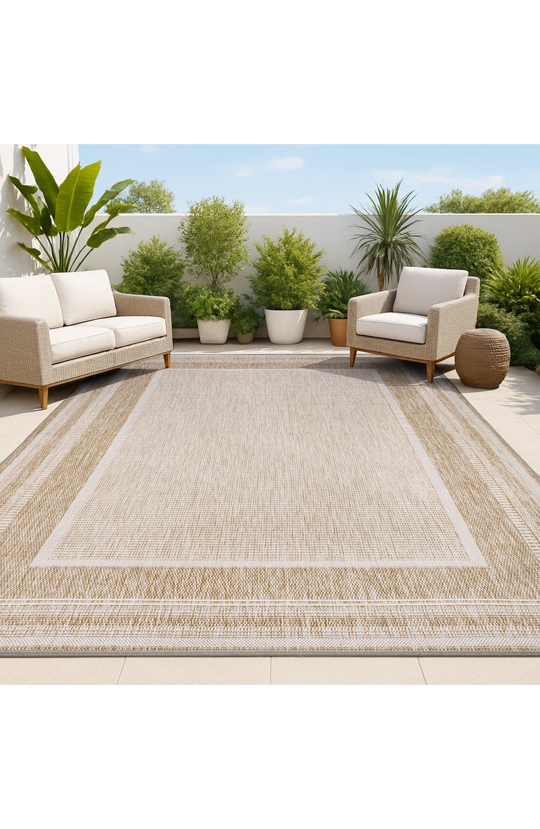 JONATHAN Y Beckett Classic Casual Border Stripe Indoor/Outdoor Area Rug, Alternate, color, Beige/Cream