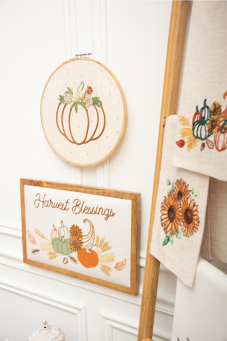 Autumn Botanical Pumpkin 100% Cotton Handtowel, Alternate, color, Beige