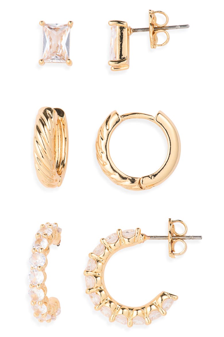 3-Pack Assorted Earrings Set, Main, color, CLEAR- GOLD