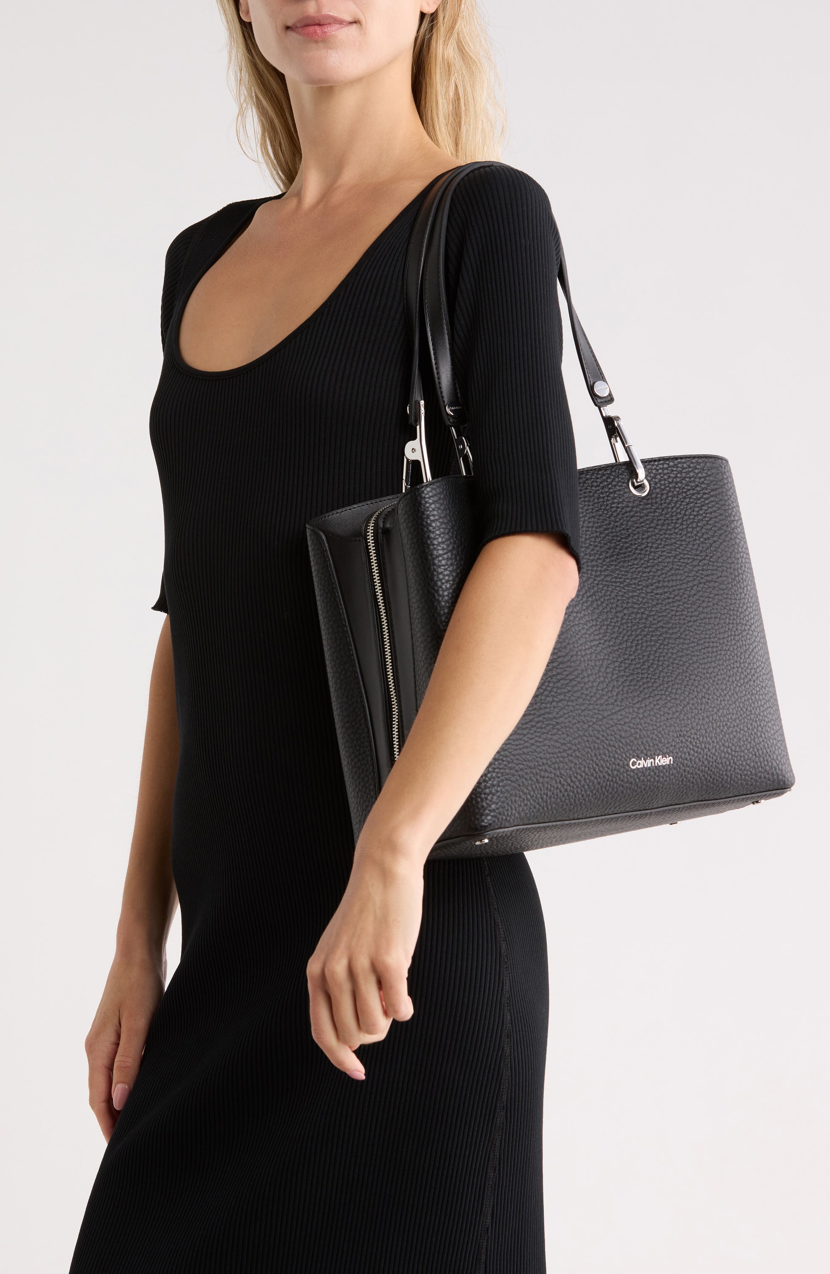 Garnet Top Handle Tote, Alternate, color, BLACK/ SILVER