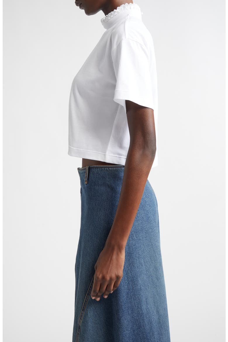 Ribbon Collar Crop T-Shirt, Alternate, color, BLANC